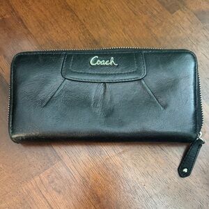 Coach Black Leather Wallet with Purple Interior